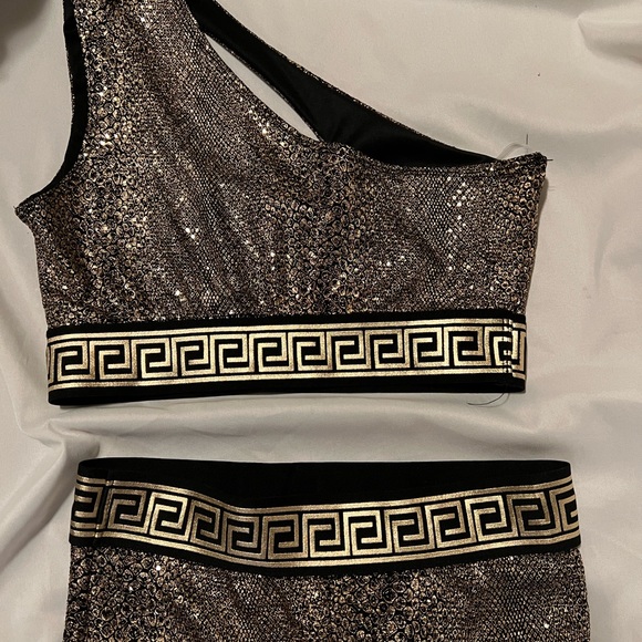 NEW top leggings set faux snakeskin bronze Greco Grecian pattern ladies small - Picture 3 of 11